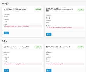 RM//VorteX ControlCenter organized extension categories in OpenCart